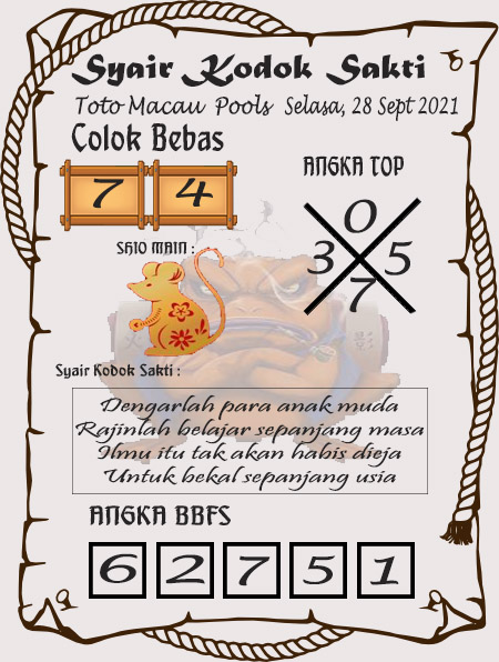 Syair Kodok Sakti Selasa 28 September 2021